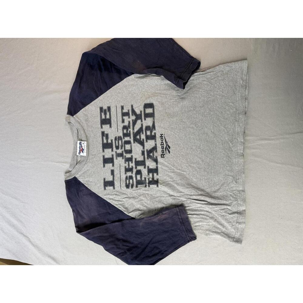 VTG Reebok Raglan 90s Life is Short Play Hard Tee L